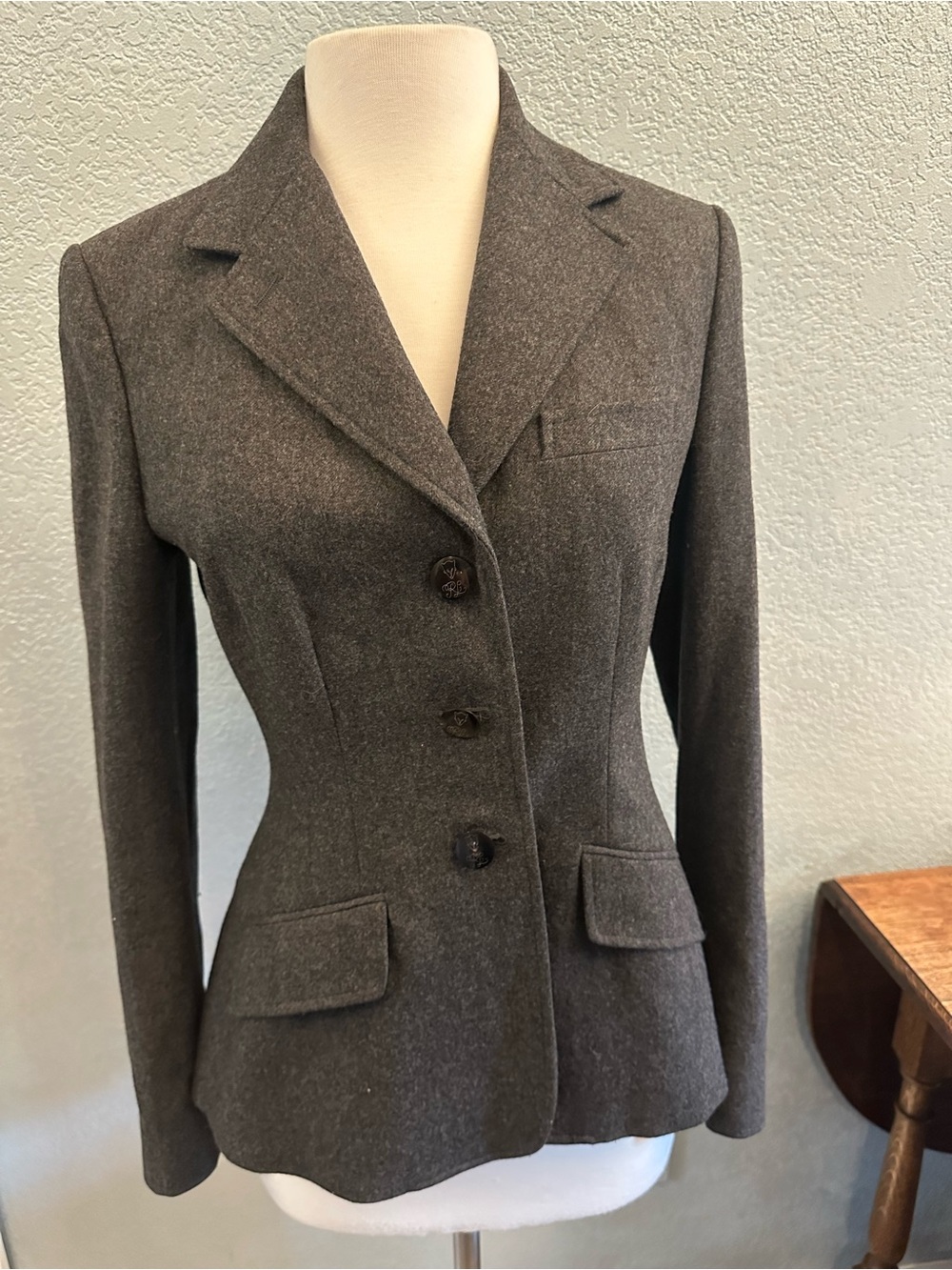Ralph Lauren Tailored Women's Wool Blazer Jacket - Charcoal Gray size US2